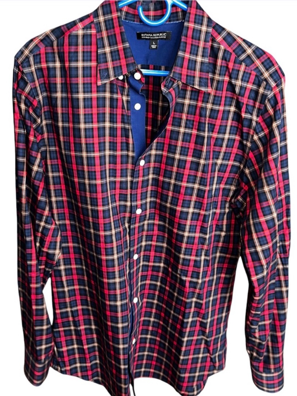 Banana Republic Non-Iron Tailored Slim Fit 100% Cotton Plaid Dress Shirt Large